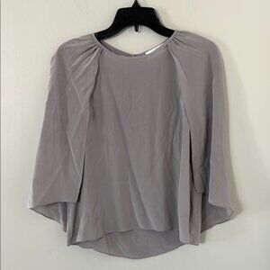 Amanda Uprichard Silver 100% Silk Open Sleeve Blouse - S